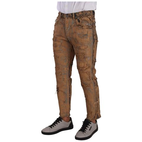 Jeans Denim Regolari In Cotone Invecchiato Marrone - It48 - M - Foto 2