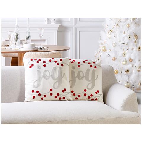 Set Di 2 Cuscini Praline Velluto 45 X 45 Cm Bianco Modello Natalizio - Foto 1