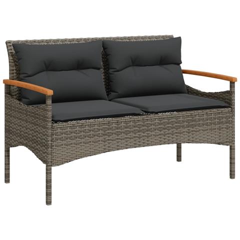 Panchina Giardino con Cuscini 116x62,5x74 cm Grigia Polyrattan - Foto 1