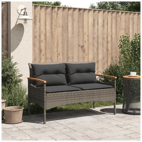 Panchina Giardino con Cuscini 116x62,5x74 cm Grigia Polyrattan - Foto 10