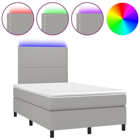 Letto a Molle Materasso e LED Grigio Chiaro 120x190 cm Tessuto - Foto 1
