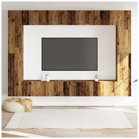 Set Mobile Tv 8 Pz Montato A Parete Legno Antico In Truciolato - Foto 3