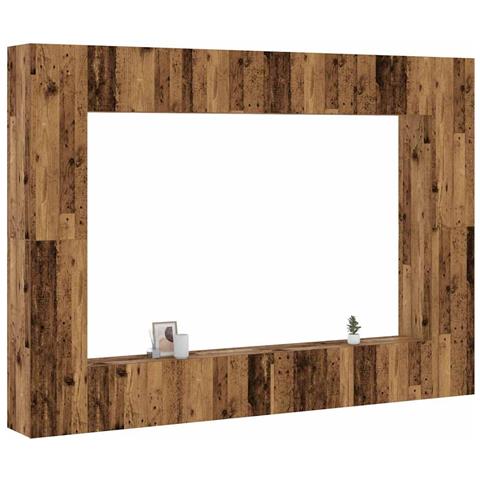 Set Mobile Tv 8 Pz Montato A Parete Legno Antico In Truciolato - Foto 1