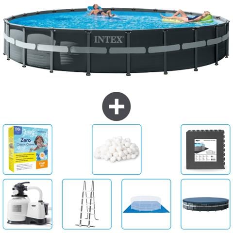 Piscina Fuori Terra - In Giro - 732x732x132 Cm - Grigio - Include Accessori Coordinati Cb49 - Foto 1