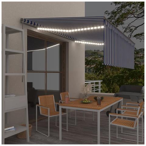 Tenda Sole Retrattile Manuale Con Led 4x3m Blu E Bianco - Foto 7