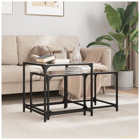 Lusso Casadino - Tavolini Impilabili 2pz Con Piano Vetro Nero In Acciaio - Foto 8