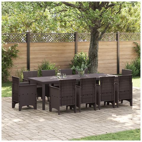 Set da Pranzo da Giardino da 11 Pezzi Marrone Polyrattan - Foto 2