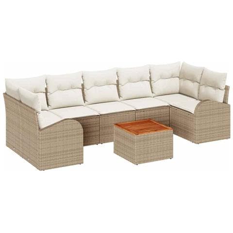 Set Divano da Giardino da 8 Pezzi con Cuscini Beige Polyrattan Acacia - Foto 1