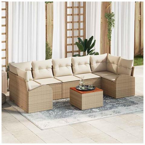 Set Divano da Giardino da 8 Pezzi con Cuscini Beige Polyrattan Acacia - Foto 2