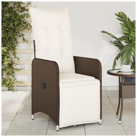 Sedia Reclinabile da Giardino con Cuscini Marrone in Polyrattan - Foto 2