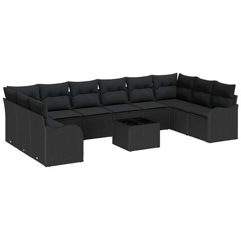Set Divano da Giardino con cuscino 11 pcs Nero Poly Rattan - Foto 1