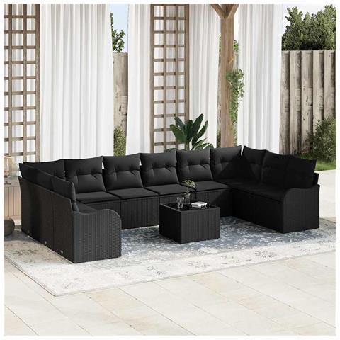 Set Divano da Giardino con cuscino 11 pcs Nero Poly Rattan - Foto 2
