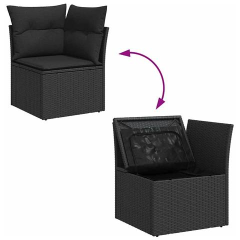 Set Divano da Giardino con cuscino 11 pcs Nero Poly Rattan - Foto 9