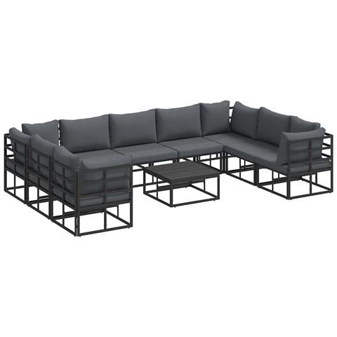 Set Divano da Giardino con cuscino 10 pcs Nero Alluminio - Foto 1