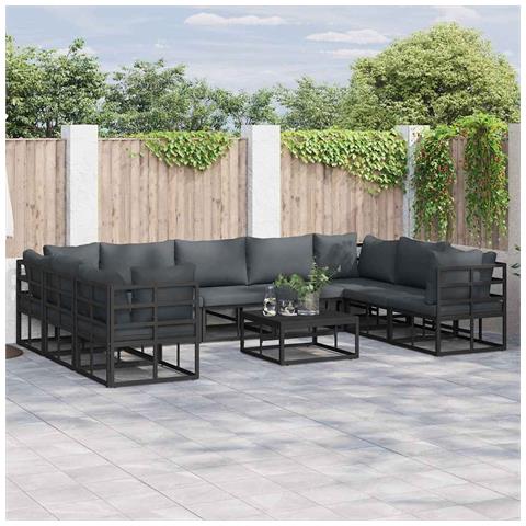 Set Divano da Giardino con cuscino 10 pcs Nero Alluminio - Foto 2