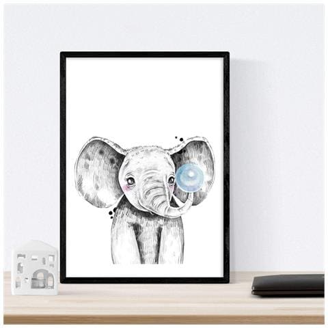Set Di 6 Stampe Animali Bambini Con Gomma Da Masticare Maiale Elefante Coniglio Mucca Zorro Cane A3 Senza Cornice - Foto 6