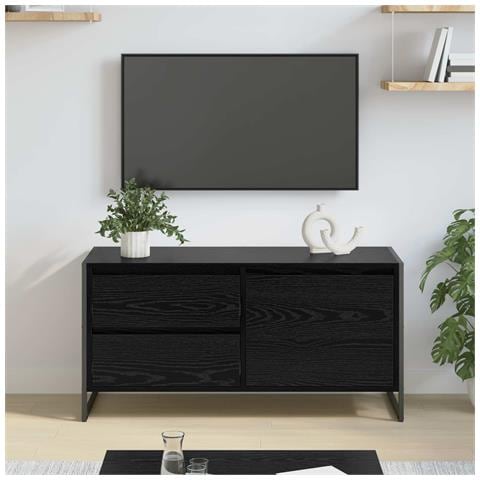 Mobile TV Rovere Nero 100 x 36 x 49.5 cm Legno multistrato - Foto 2