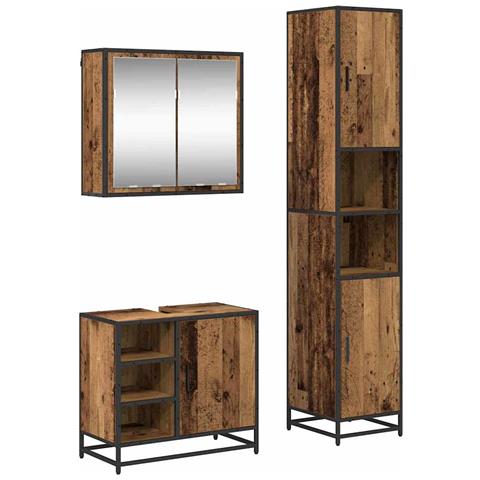 Set di mobili per il bagno con lo scaffale 3 pcs Legno vecchio - Foto 1