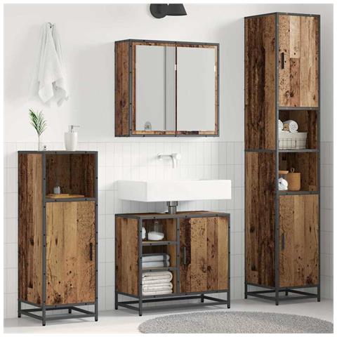 Set di mobili per il bagno con lo scaffale 3 pcs Legno vecchio - Foto 2