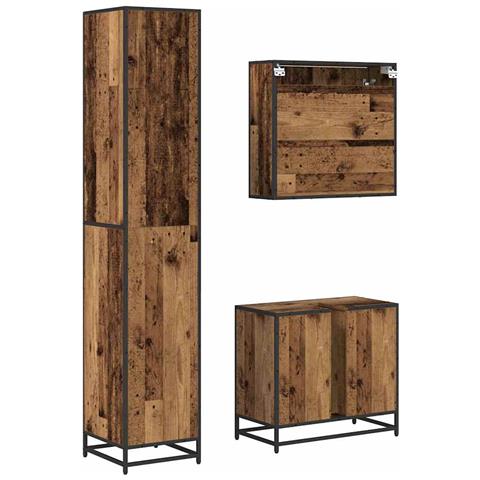 Set di mobili per il bagno con lo scaffale 3 pcs Legno vecchio - Foto 9