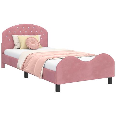 Struttura letto bambini con testata Rosa 90 x 190 cm Velluto - Foto 1