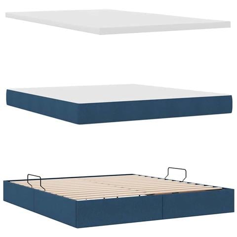 Letto con contenitore e LED con led Blu 160 x 200 cm Tessuto - Foto 9