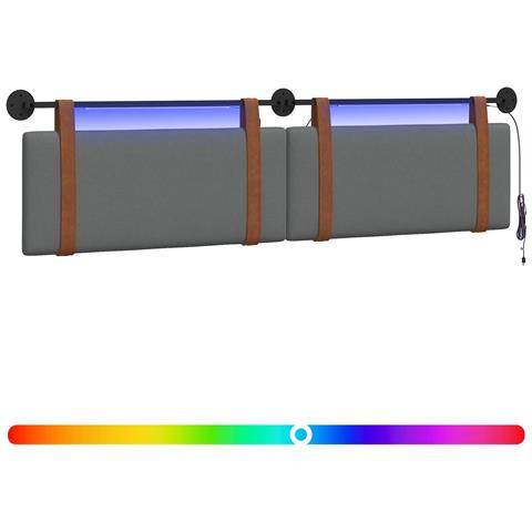 Testiera sospesa Con luce LED Grigio Scuro PU Antico - Foto 1