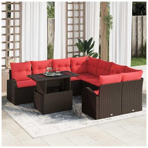 Set Divano da Giardino 9 pcs Marrone polyrattan - Foto 2