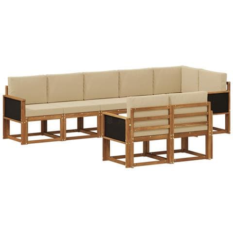 Set di divani da esterno 8 pcs Naturale e Beige Poliestere - Foto 1