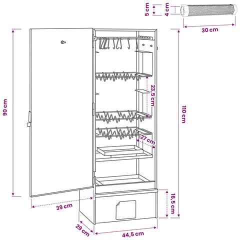 Forno Affumicatore 3 pz 44,5 x 29 x 110 cm Acciaio zincato - Foto 7