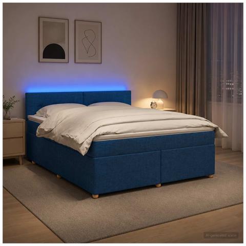 Letto box spring con materasso Blu 160 x 200 cm Tessuto - Foto 2