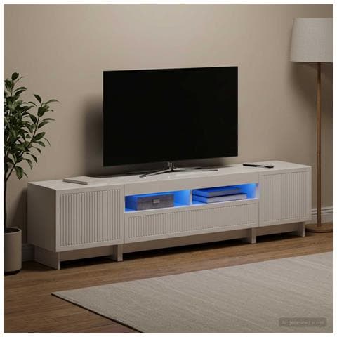 Mobile TV LED a 5 pezzi Bianco Lucido Legno ingegnerizzato - Foto 2