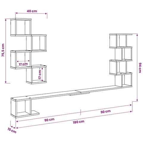 Mensola per TV da muro Rovere Artigianale 180 x 15 x 94 cm - Foto 9