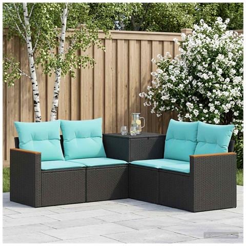 Set di divani 5 pz Nero e Blu Rattan sintetico e Acciaio - Foto 10