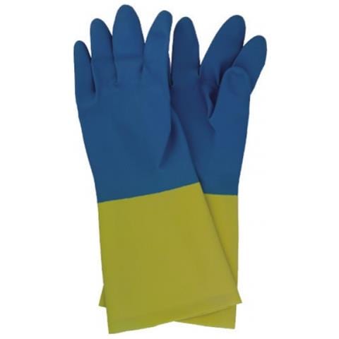 GUANTI da LAVORO in LATTICE e Neoprene Colore GIALLO BLU 12 pz Taglia 9 - Foto 2