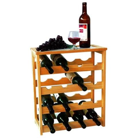 Mobiletto Porta Bottiglie In Bamboo Geneve A 16 Posti Da Terra Con Base Di Appoggio 47 X 26 X 94cm - Foto 1