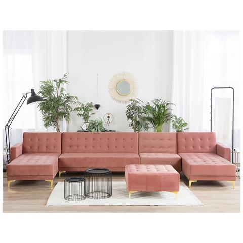 Divano Grande Con Ottomana Aberdeen Rosa Velluto Simmetrico - Foto 8