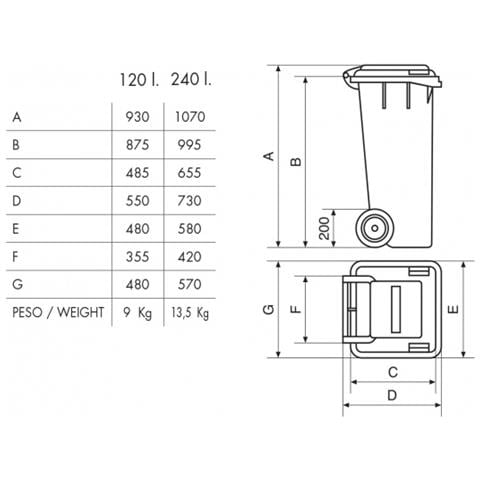 Bidone Carrellato Per Raccolta Differenziata 120 Litri Bicolore - Fondo Grigio E Coperchio Verde Scuro - Foto 2