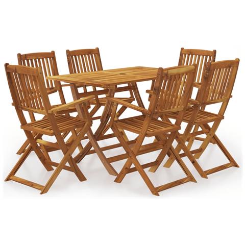 Set da Pranzo da Giardino 7 pz Pieghevole in Massello di Acacia - Foto 1