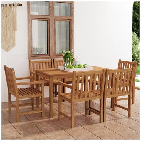 Set da Pranzo per Esterni 7 pz in Legno Massello di Teak - Foto 1