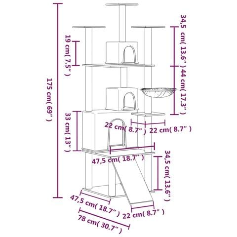 Albero Per Gatti Con Tiragraffi In Sisal Crema 175 Cm - Foto 6