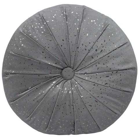 Cuscino Arredo Imbottito Effetto Velluto Rotondo A Pieghe Plissettato Con Lurex 38x38 Tortora - Foto 1