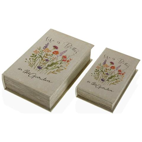 Set Di Scatole Decorative Libro Fiori Tela Legno Mdf 7 X 27 X 18 Cm - Foto 1