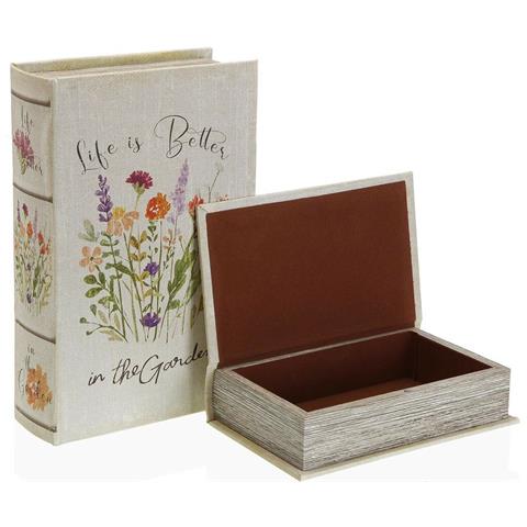 Set Di Scatole Decorative Libro Fiori Tela Legno Mdf 7 X 27 X 18 Cm - Foto 2