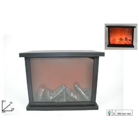 Trade Shop - Caminetto Con Fuoco Led Batteria 21 X 28 X 15 Cm Decorativo Natale Camino - Foto 1