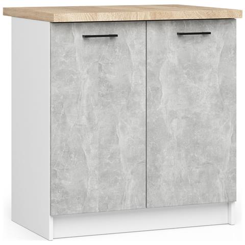 Mobile cucina modulare con piano di lavoro OLIWIA, 2 ante, 80x46x85 cm, Colore Bianco e Grigio Cemento - Foto 1