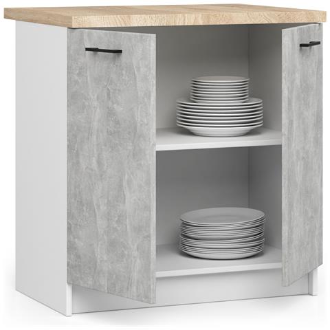 Mobile cucina modulare con piano di lavoro OLIWIA, 2 ante, 80x46x85 cm, Colore Bianco e Grigio Cemento - Foto 2