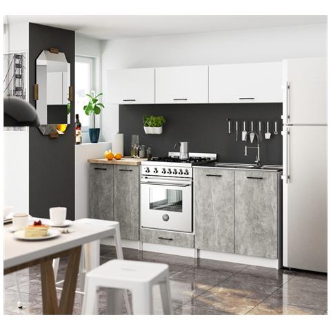 Mobile cucina modulare con piano di lavoro OLIWIA, 2 ante, 80x46x85 cm, Colore Bianco e Grigio Cemento - Foto 5