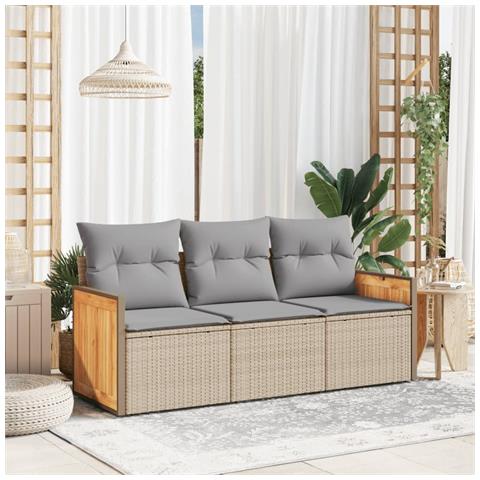 Set Divano Da Giardino 3 Pz Con Cuscini Beige In Polyrattan - Foto 1