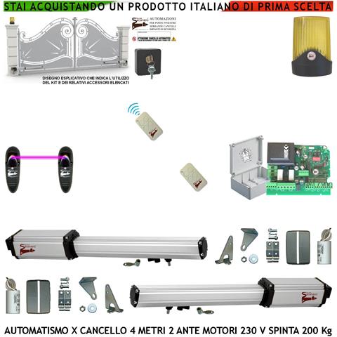 Cancello Elettrico 4 Metri 2 Ante Da 2 Mt Kit Motori Elettromeccanici 230 V Corsa 300 Mm Spinta 2 Q.li Sblocco Staffe - Foto 1